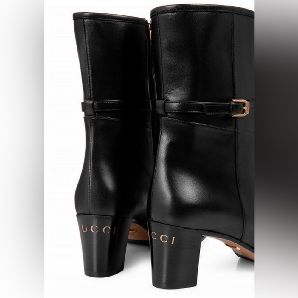 Gucci Black Leather Heeled Boots